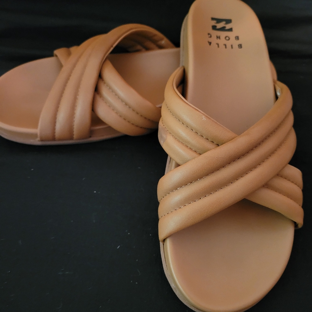 Tan Criss Cross Slides Size 9